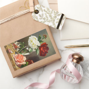 Sticker Rectangulaire Roses de jardin anciennes dans un vase en verre