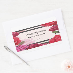 Sticker Rectangulaire Roses de l'anniversaire du mariage, bandes, noms p