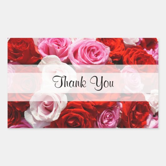 Sticker Rectangulaire Roses "Merci" personnalisés (Devant)