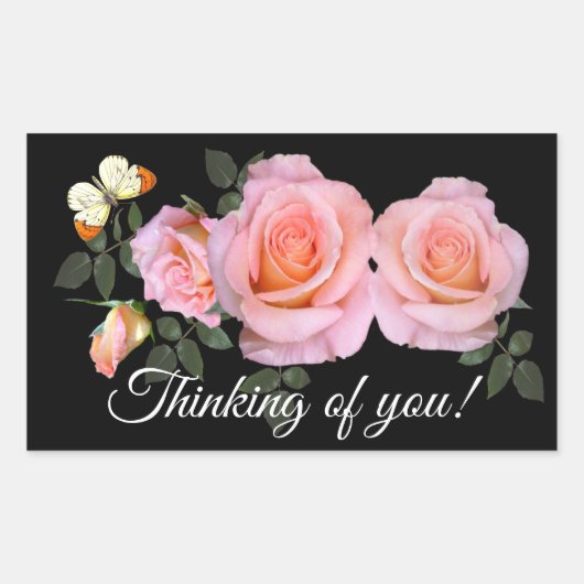 Sticker Rectangulaire Roses romantiques roses et papillon (Devant)