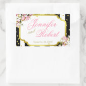 Sticker Rectangulaire Roses roses, rayures et confetti roses (Sac)