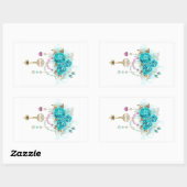 Sticker Rectangulaire Roses turquoise avec touches (Feuille)