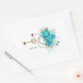 Sticker Rectangulaire Roses turquoise avec touches (Enveloppe)