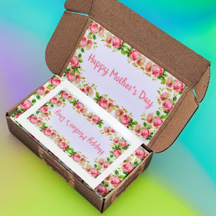 Sticker Rectangulaire Roses vintages peints en rose - Bonne fête des mèr