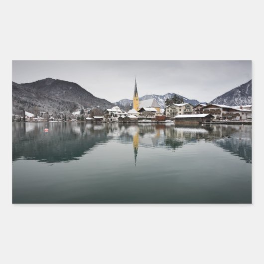 Sticker Rectangulaire Rottach-Egern au Tegernsee, Bavière en hiver (Devant)