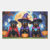 Sticker Rectangulaire Rottweiler Chiens Citrouille Halloween Funny (Devant)