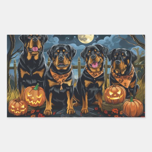 Sticker Rectangulaire Rottweiler Halloween Éffrayant (Devant)
