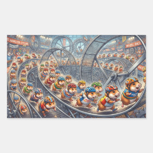 Sticker Rectangulaire Roue de course de hamsters mignons Graphique sport