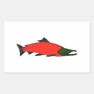 Sticker Rectangulaire Rouge - art de saumon de saumon rouge