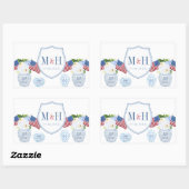 Sticker Rectangulaire Rouge Blanc Et Bleu Mariage Logo Chinoiserie Chic (Feuille)