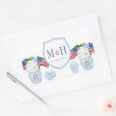 Sticker Rectangulaire Rouge Blanc Et Bleu Mariage Logo Chinoiserie Chic (Enveloppe)