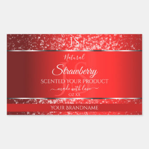 Sticker Rectangulaire Rouge chatoyant avec initiales de Parties scintill