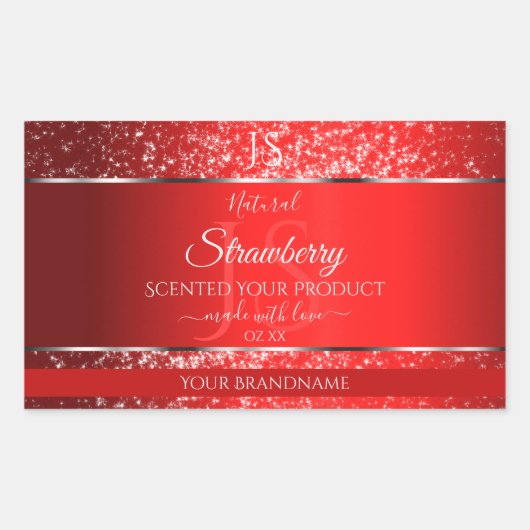 Sticker Rectangulaire Rouge chatoyant avec initiales de Parties scintill (Devant)