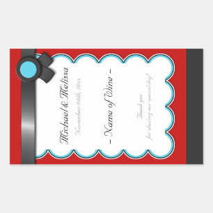 Sticker Rectangulaire Rouge et Turquoise, Mariage noir de bouteilles de