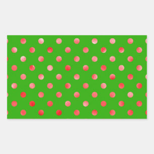 Sticker Rectangulaire Rouge Métal Faux Foil Polka Arrière - plan vert
