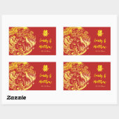 Sticker Rectangulaire Rouge or chinois Dragon et Phoenix logo mariage (Feuille)