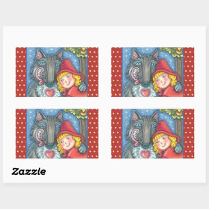 STICKER RECTANGULAIRE ROUGE RIDING HOOD, LES LOUPS ONT BESOIN DE HUGS TR