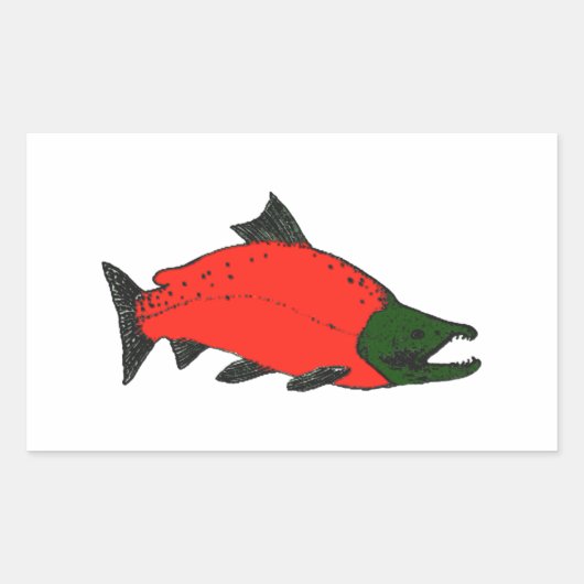 Sticker Rectangulaire Rouge - Sockeye Saumon Art (Devant)