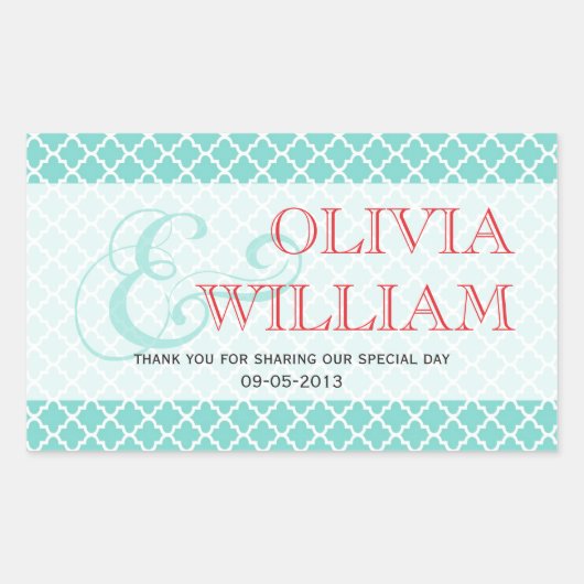 Sticker Rectangulaire Rouge turquoise marocain en carreaux d'esperie et (Devant)