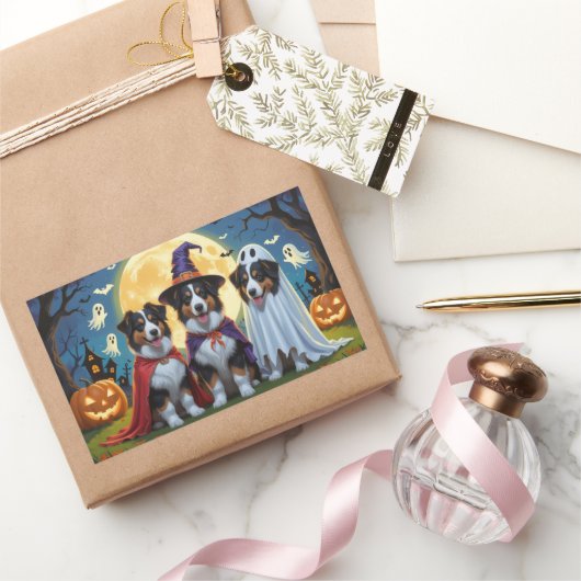 Sticker Rectangulaire Rough Collie Chiens Citrouille Halloween Funny (Cadeaux)