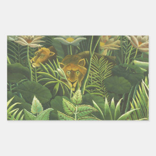 Sticker Rectangulaire Rousseau Tropical Jungle Lion Peinture