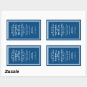 Sticker Rectangulaire Royal Bleu Élégant Mariage Monogramme Bouteille de (Feuille)