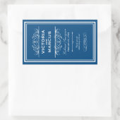 Sticker Rectangulaire Royal Bleu Élégant Mariage Monogramme Bouteille de (Sac)