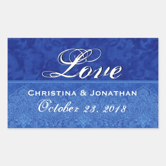 Sticker Rectangulaire Royal Blue Mariage Love Damask et ruban (Devant)