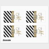 Sticker Rectangulaire Ruban Noir Ruban Or Vin Mariage initial (Feuille)