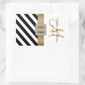 Sticker Rectangulaire Ruban Noir Ruban Or Vin Mariage initial (Sac)