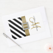 Sticker Rectangulaire Ruban Noir Ruban Or Vin Mariage initial (Enveloppe)