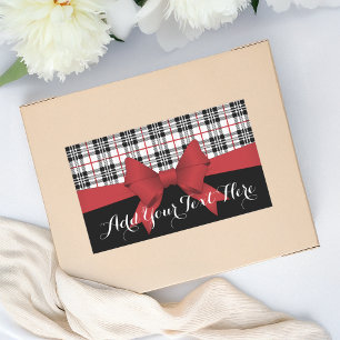 Sticker Rectangulaire Ruban rouge personnalisé et carreau tartan