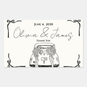 Sticker Rectangulaire Rubans à nœuds de voiture de départ pour mariage v