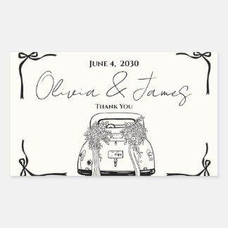Sticker Rectangulaire Rubans à nœuds de voiture de départ pour mariage v