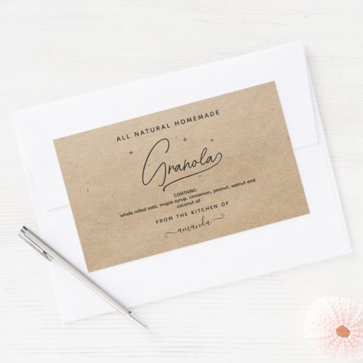Sticker Rectangulaire Rustic kraft Script Homemade Granola Label (Enveloppe)