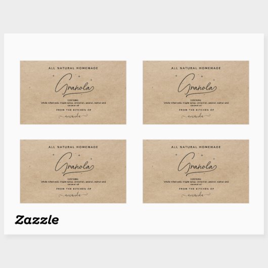Sticker Rectangulaire Rustic kraft Script Homemade Granola Label (Feuille)