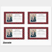 Sticker Rectangulaire Rustic Red Plaid Photo Christmas (Feuille)