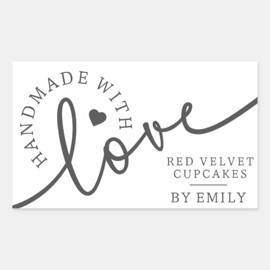 Sticker Rectangulaire Rustique fait à la main avec l'amour Script Coeur  (Devant)