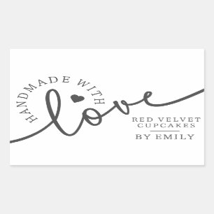 Sticker Rectangulaire Rustique fait à la main avec l'amour Script Coeur 