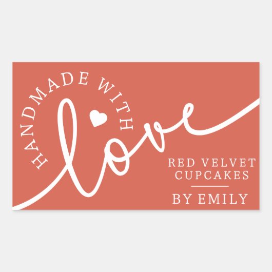 Sticker Rectangulaire Rustique fait maison avec l'amour Script Coeur Pro (Devant)