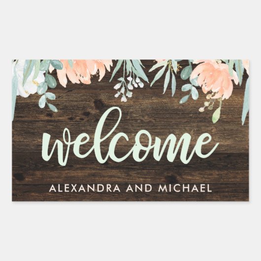 Sticker Rectangulaire Rustique Floral Romance Mariage | Bienvenue (Devant)