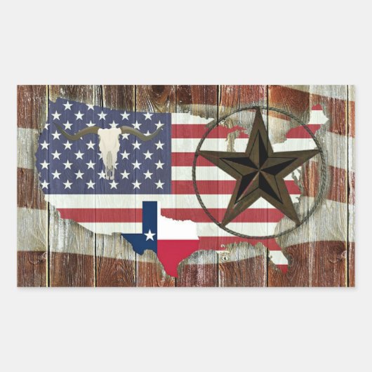 Sticker Rectangulaire Rustique Texas Lone Star Texas Long Horn (Devant)