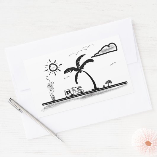 Sticker Rectangulaire RV au bord de la mer (Enveloppe)