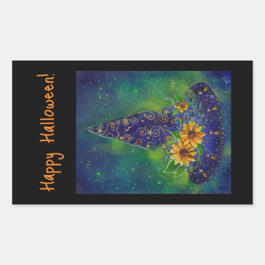 Sticker Rectangulaire Sac à bonbons pour sorcière casquette Halloween (Devant)