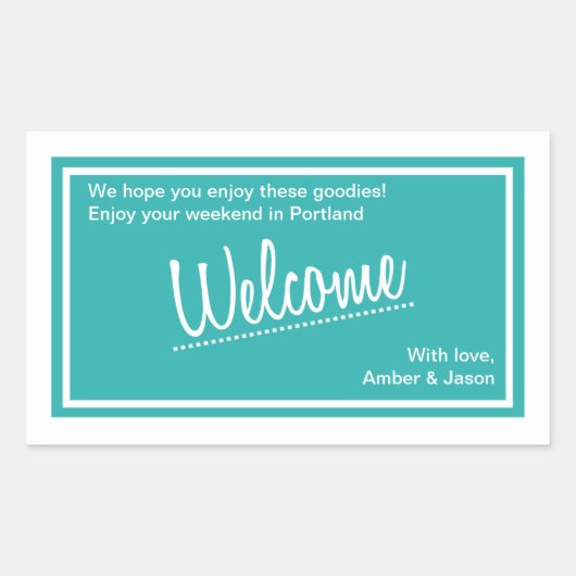 Sticker Rectangulaire Sac cadeau de bienvenue pour Mariage Turquoise (Devant)