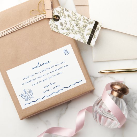 Sticker Rectangulaire Sac d'accueil Mariage Whimsical Blue Doodle (Cadeaux)