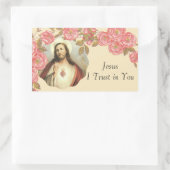 Sticker Rectangulaire Sacré Coeur de Jésus Frontière Florale (Sac)