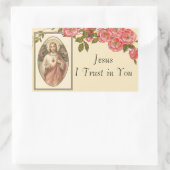 Sticker Rectangulaire Sacré Coeur de Jésus Frontière Florale (Sac)