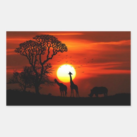 Sticker Rectangulaire Safari Africain Sunset Animal Silhouettes (Devant)