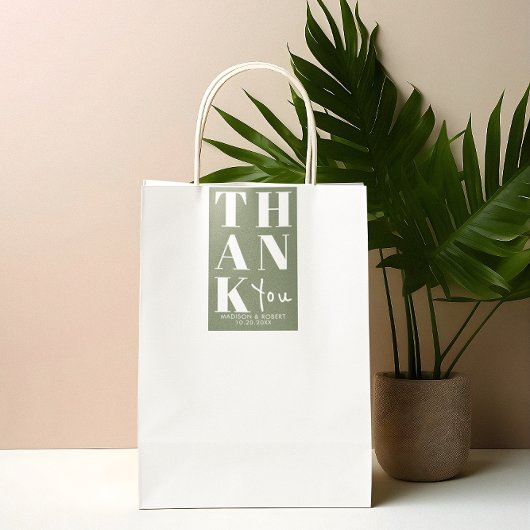 Sticker Rectangulaire Sage Green Bold Simple Merci Mariage Faveur